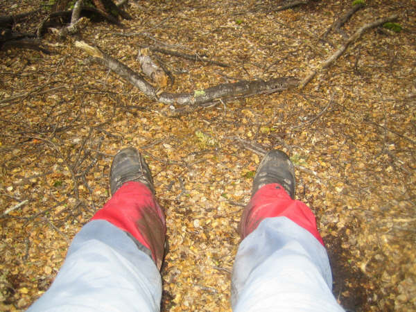 ... alors que nos chaussures sont, elles, couvertes de boue!