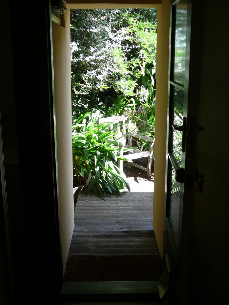 Nous avons donc pu dégager la porte qui donnait derrière la maison, ce qui nous offre cette vue quans nous sortons de notre chambre!